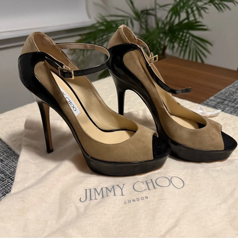 Jimmy Choo Black and Tan Women's Heels - Picture 1 of 4